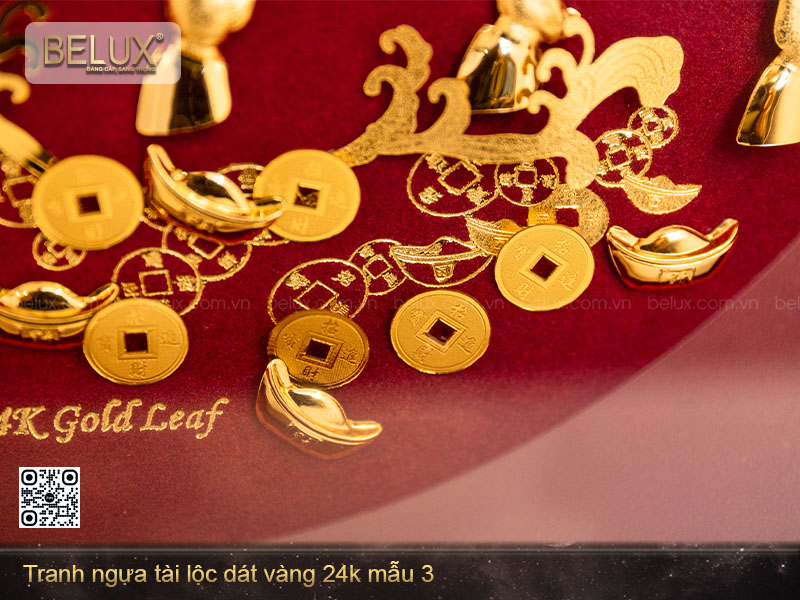 Tranh quà tặng bát mã dát vàng 24k mẫu 3